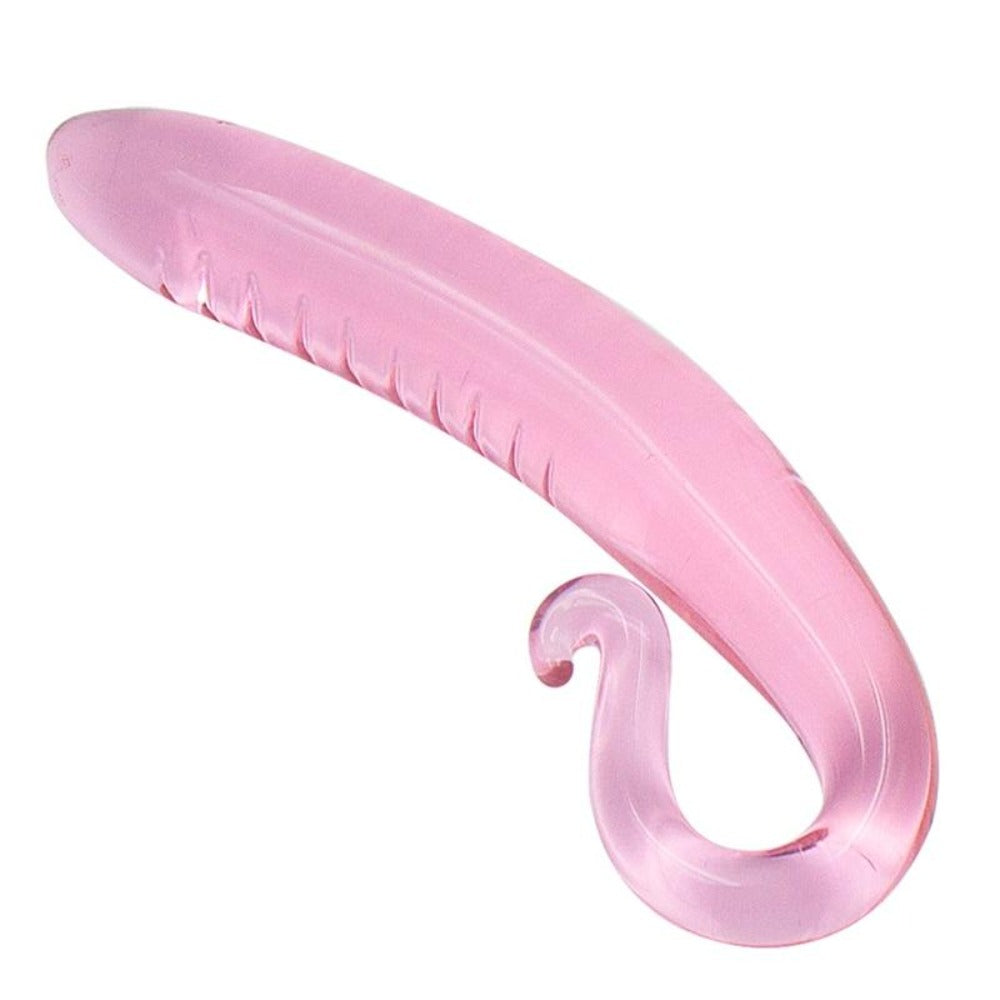 Gode ​​en verre rose lisse et courbé BDSM