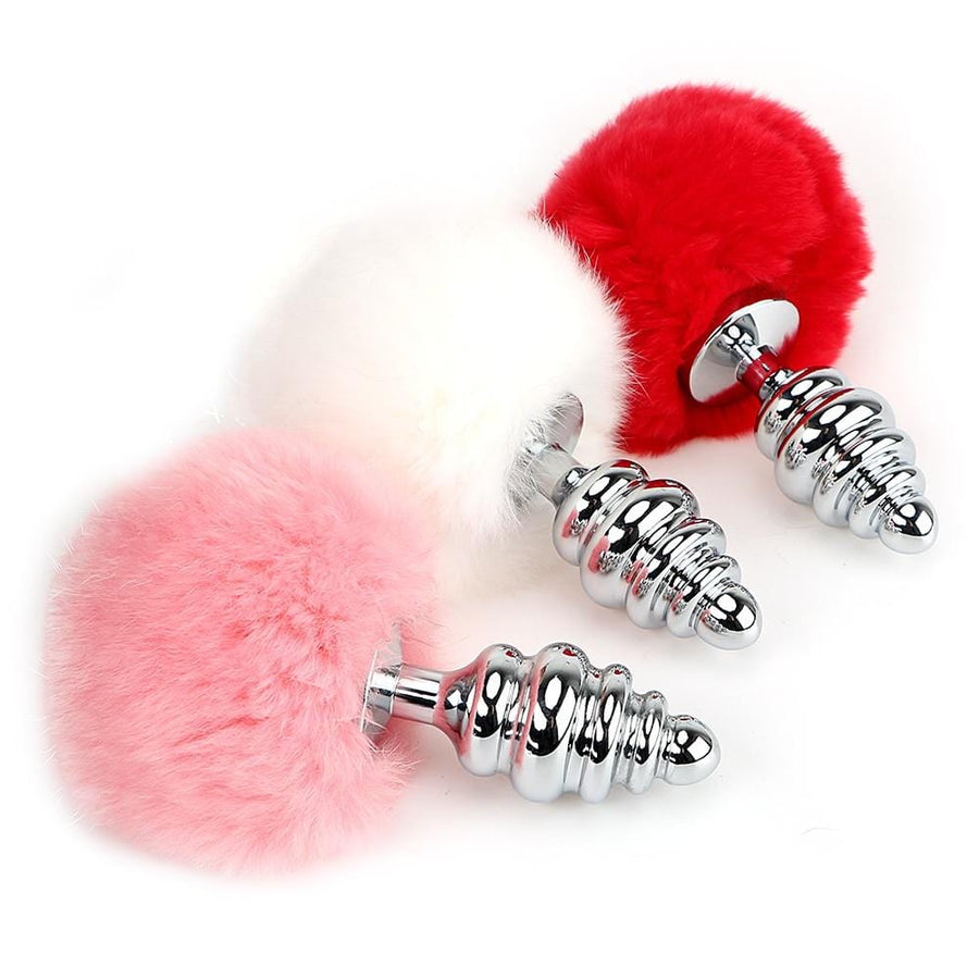 Ribbed Bunny Tail Butt Plug 5.7 Inches Long product view