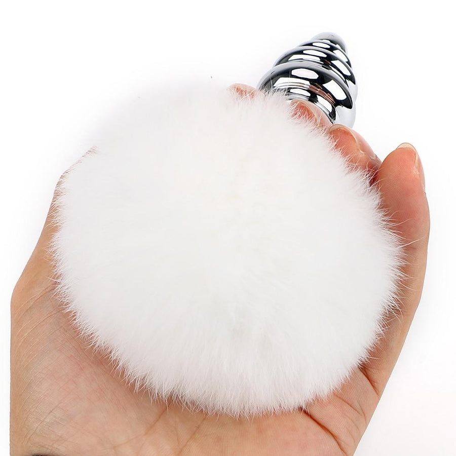 Ribbed Bunny Tail Butt Plug 5.7 Inches Long, gallery view 6
