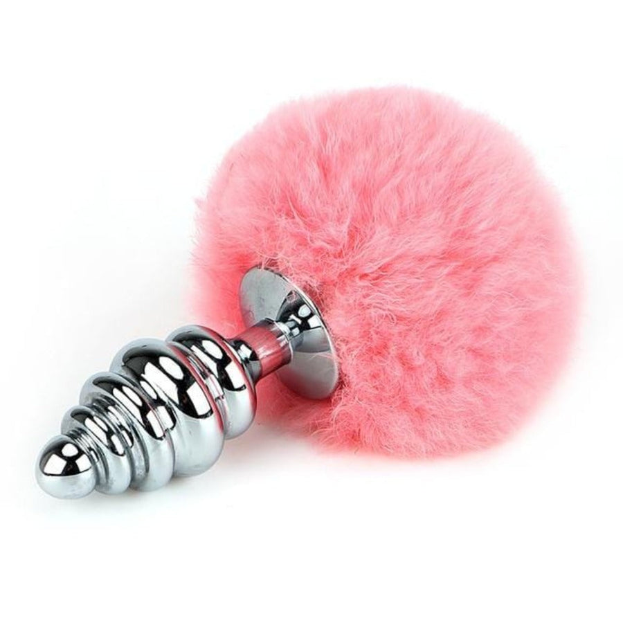Ribbed Bunny Tail Butt Plug 5.7 Inches Long, gallery view 3