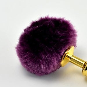 Ribbed Golden Bunny Tail Butt Plug 5.7 Inches Long BDSM