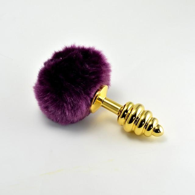 Ribbed Golden Bunny Tail Butt Plug 5.7 Inches Long BDSM, gallery view 4