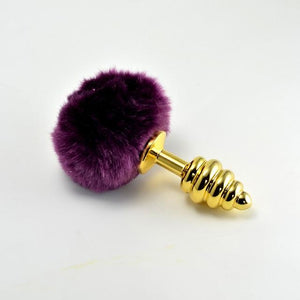 Gerippter goldener Hasenschwanz-Buttplug 5,7 Zoll lang BDSM