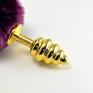 Gerippter goldener Hasenschwanz-Buttplug 5,7 Zoll lang BDSM