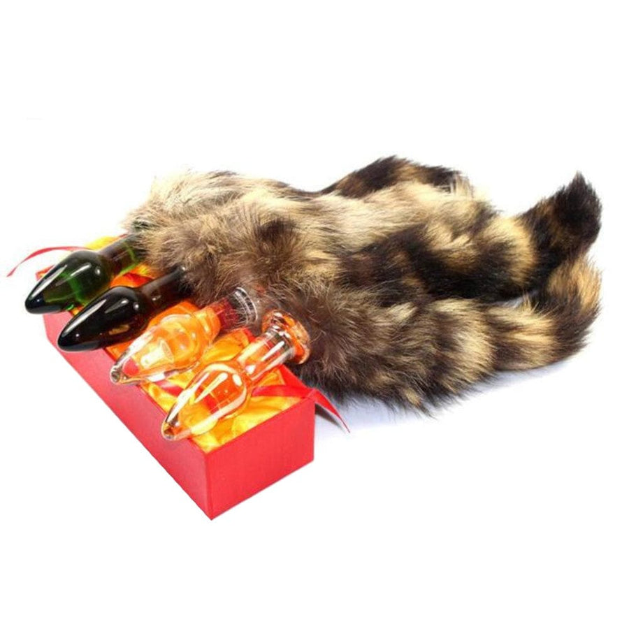 Glass Crystal Raccoon Tail Butt Plug 17 inches long BDSM product view