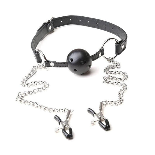 BDSM Black Ball Gag Nipple Clamp product view