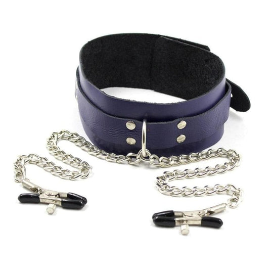 BDSM Leather Collar and Nipple Clamps product view