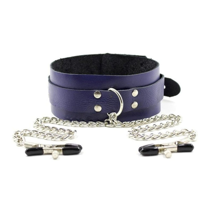 BDSM Leather Collar and Nipple Clamps, gallery view 3