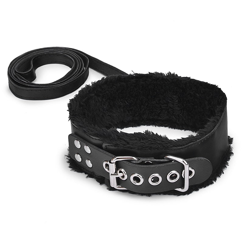 Leather Plush Collar And Leash