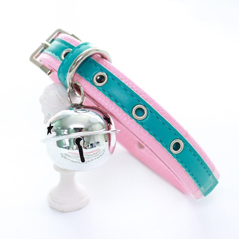 Sissy Leather Choker Collar With Bell BDSM product view