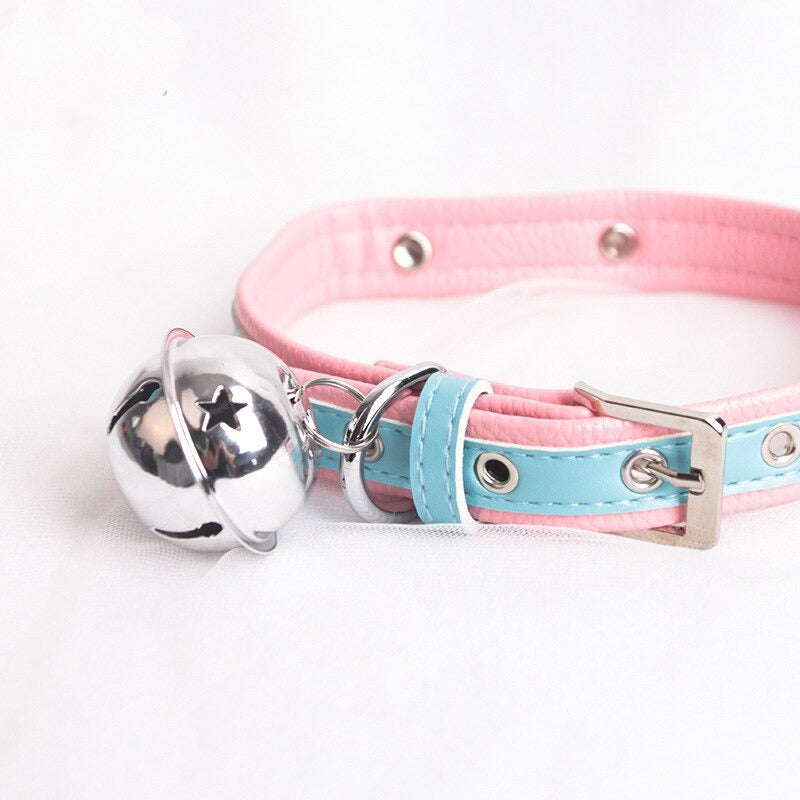 Sissy Leather Choker Collar With Bell BDSM, gallery view 3