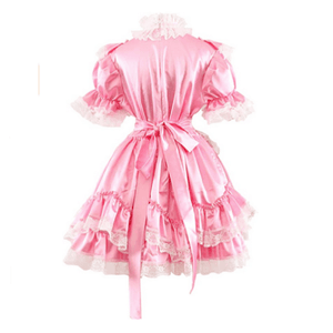 Sissy Pink Satin Lace maid Dress Dress
