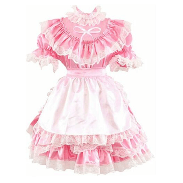 Sissy Pink Satin Lace maid Dress Dress