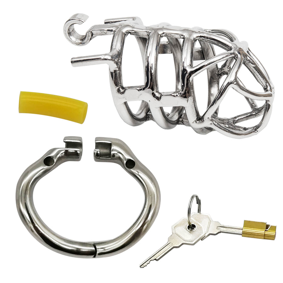 Stainless Steel Stealth Chastity Cage With Hinged Rings, gallery view 3