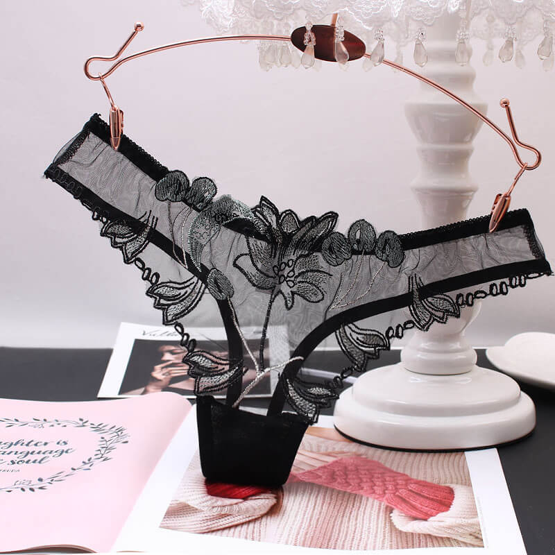 Transparent Mesh Embroidered Sexy Thong, gallery view 3