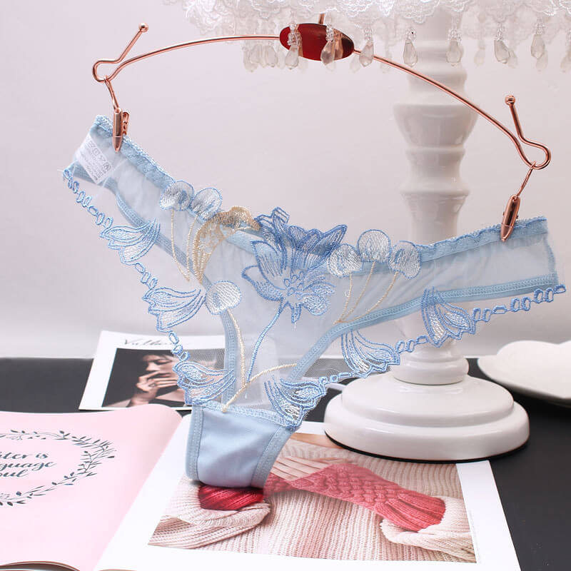 Transparent Mesh Embroidered Sexy Thong, gallery view 4